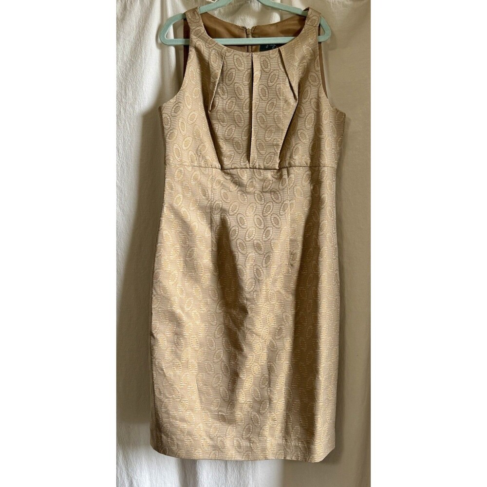Gold Jacquard Shift Dress 6 Structured Mod 60s Vibe Quiet Luxury Workcore EUC